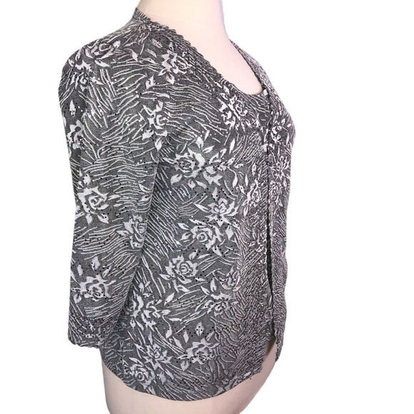 Allie & Rob Evening Bling Blouse Cardigan Boat Neck Lagenlook Silver Gray - Picture 9 of 10